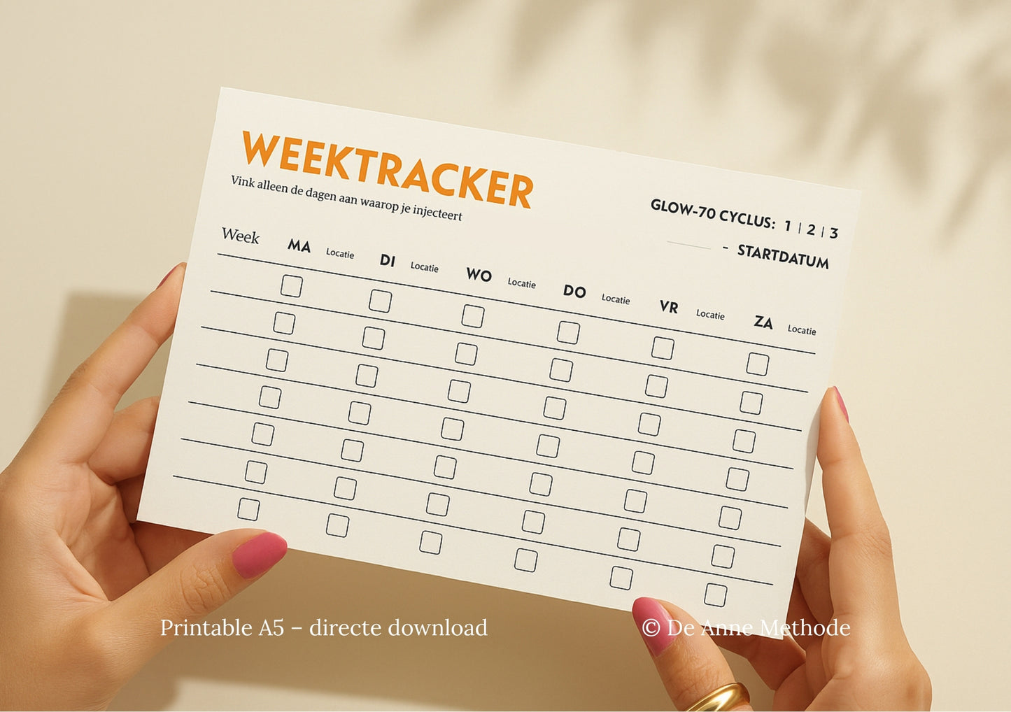 Glow-70 Cyclus Gids & Weektracker